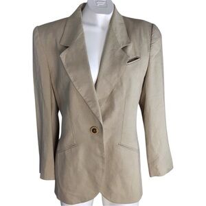 Kasper Tan Linen Blend Blazer with Notched Lapel Structured Shoulders size 10